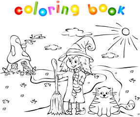 Witch standing near a mushroom house