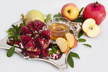 pomegranate,honey and apple for Rosh Hashana