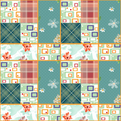 Patchwork seamless retro checkered pattern background