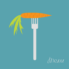 Carrot on fork. Diet concept Menu cover Flat design