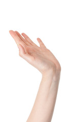female hand making a high five gesture isolated
