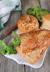 Fresh baked bread and fresh basil