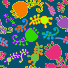 Vector colorful floral cartoon seamless background