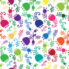Fototapeta premium Vector colorful floral cartoon seamless background