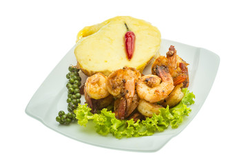 Garlic shrimps with potato
