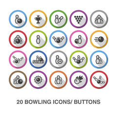 Bowling flat icons/ buttons with shadow.