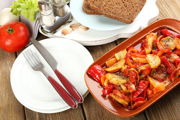 Vegetable ragout on table, close-up