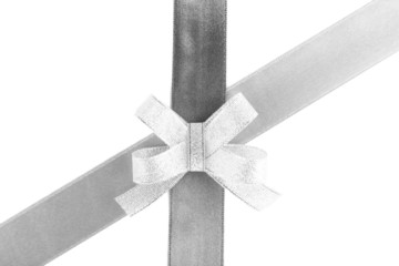 grey and silver ribbon and bow isolated on white