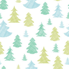 Green blue Christmas trees silhouettes textile seamless pattern