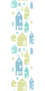 Houses blue green textile texture vertical seamless pattern