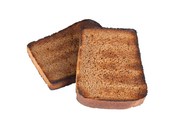 two piece black bread grilled isolated on white background