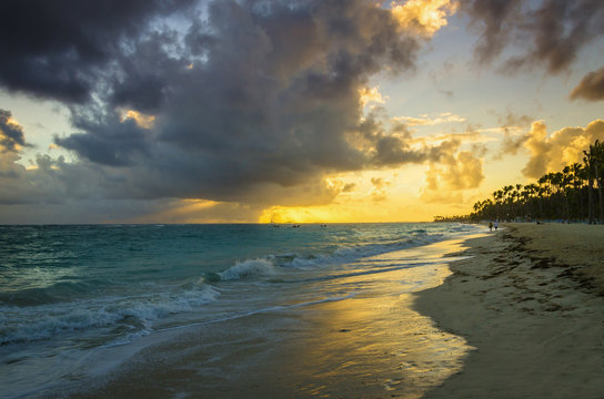 Beautiful sunset over the sea on one of Caribbean Islands