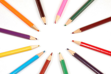 colorful wooden pencils in circle