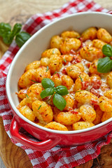 gnocchi with tomato sauce and parmesan cheese - obrazy, fototapety, plakaty