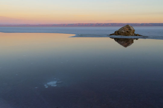 Salt lake Chott El Djerid on sunrise, Tunisia