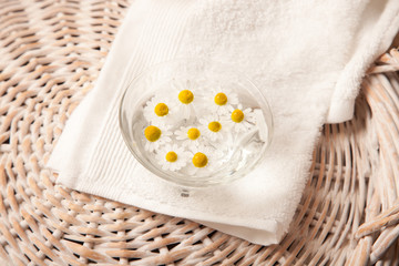 camomiles in bowl of water