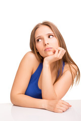 Fototapeta premium Girl thinking over white