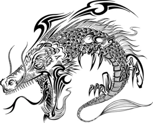 Fototapete Dragon Doodle Sketch Tattoo Vector © Blue Foliage