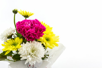 Carnation and chrysanthemum flower in vase.