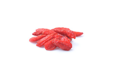 Heap of dried goji isolated on white background