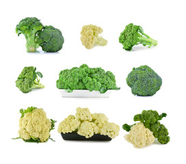 Fresh cauliflower and broccoli on a white background