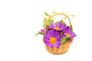 Basketry with Artificial chrysanthemum flower on white backgroun