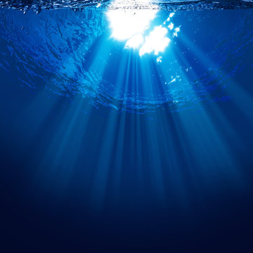 Abyss, abstract underwater backgrounds with sun beam
