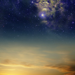 Night skies with clouds, stars and nebula