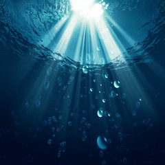 Deep blue ocean with water bubbles, environmental backgrounds