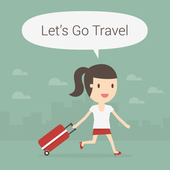 Young woman walking with travel bag