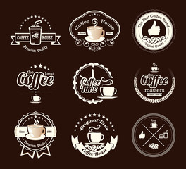 Set of vintage coffee badges and labels