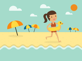 Obraz na płótnie Canvas happy woman running on the beach