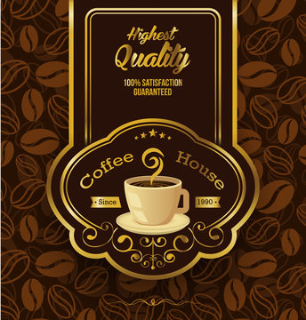 Premium coffee label over vintage background