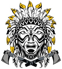 Vector illustration of Indian and tomahawk
