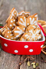 Christmas cookies in a beautiful red bowl