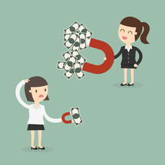 Businessman attracts money with a large magnet