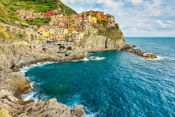 Manarola village on the Cinque Terre coast of Italy,Europe