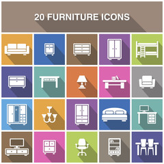 Furniture icons with shadow.