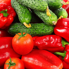 Tomatoes, cucumbers and peppers.