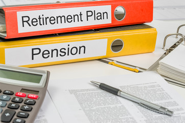 Folders with the label Retirement Plan and Pension