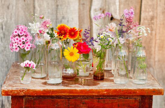 nice flowers in the bottles