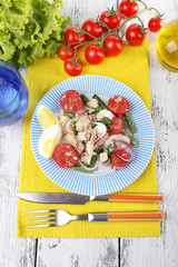 Fresh breakfast consisting of vegetable salad served