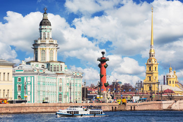 Universitetskaya embankment of Neva river in St. Petersburg, Rus