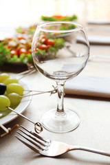 Restaurant table setting with tasty food