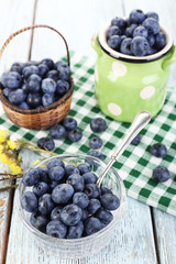 Fresh blueberries on wooden table