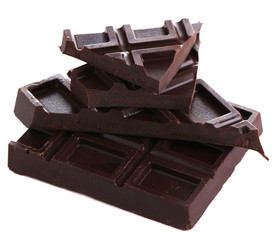 Cracked chocolate bar isolated on white