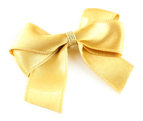 Yellow silk bow isolated on white