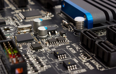 Electronic collection - digital components on computer mainboard