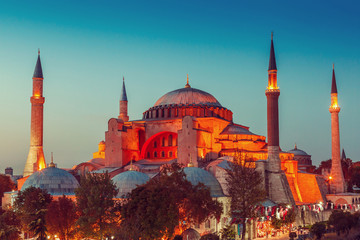 Fototapeta premium Hagia Sophia with sunset on a background