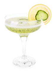 Cucumber cocktail with lemon isolated on white